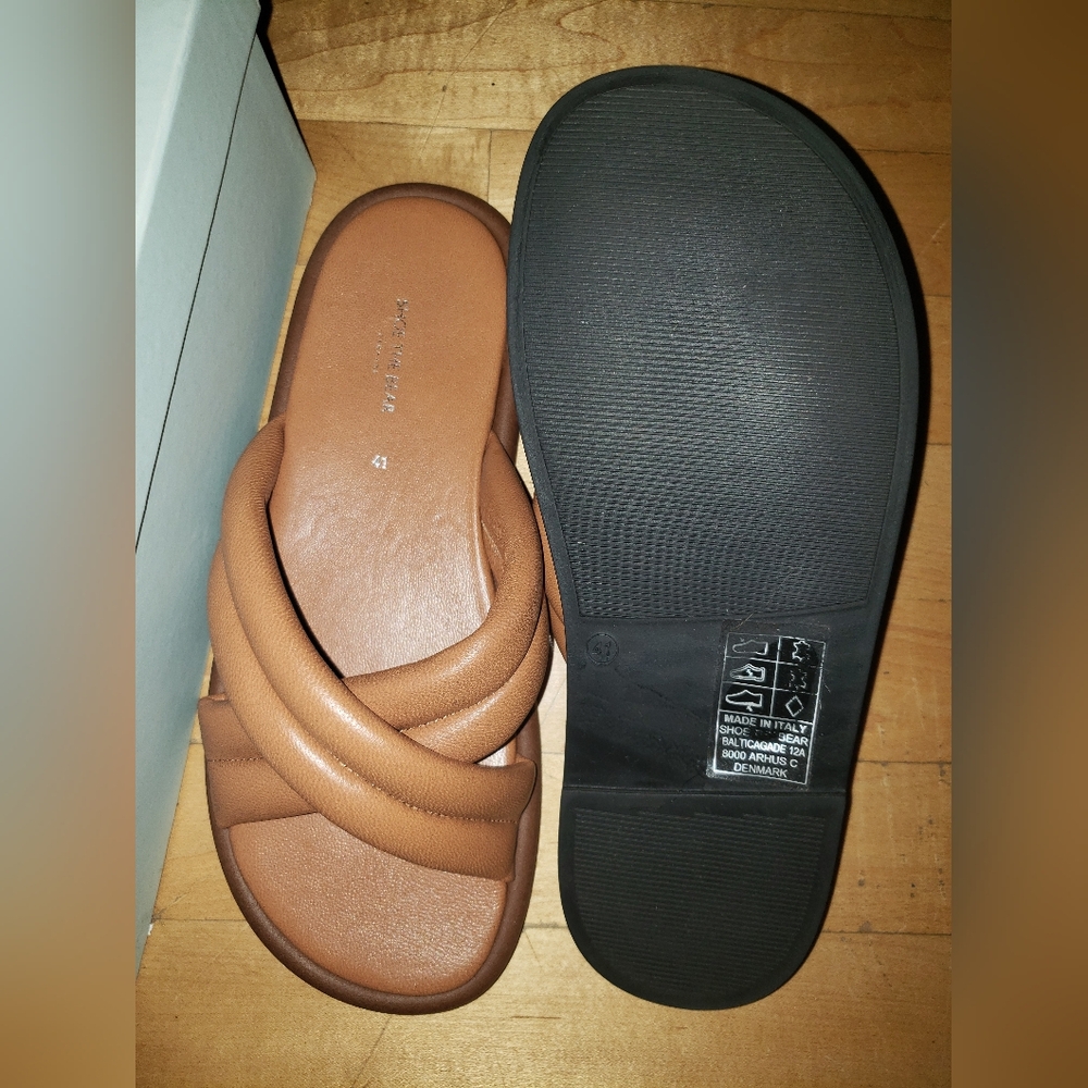 Shoe The Bear Brown Butterscotch lambskin Leather Slide Sandals 11 - Picture 3 of 7
